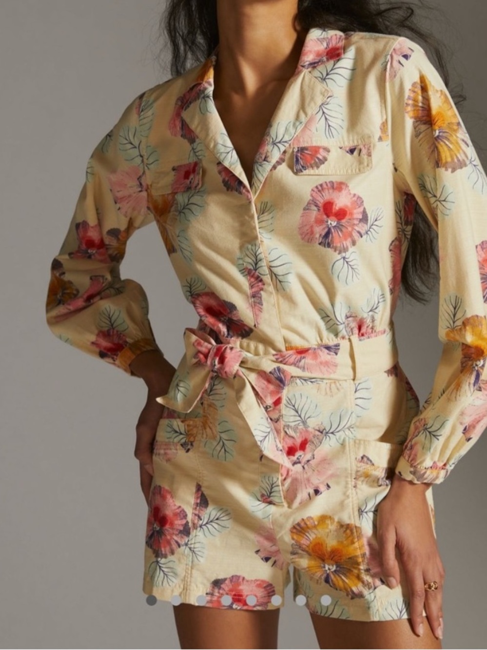 Anthropologie Cecilia Pettersson yellow floral button-down romper